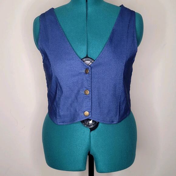 One Up Womens Dark Blue Stretchy Vest Large 90s Inspired Festival Western NWT - Picture 1 of 8